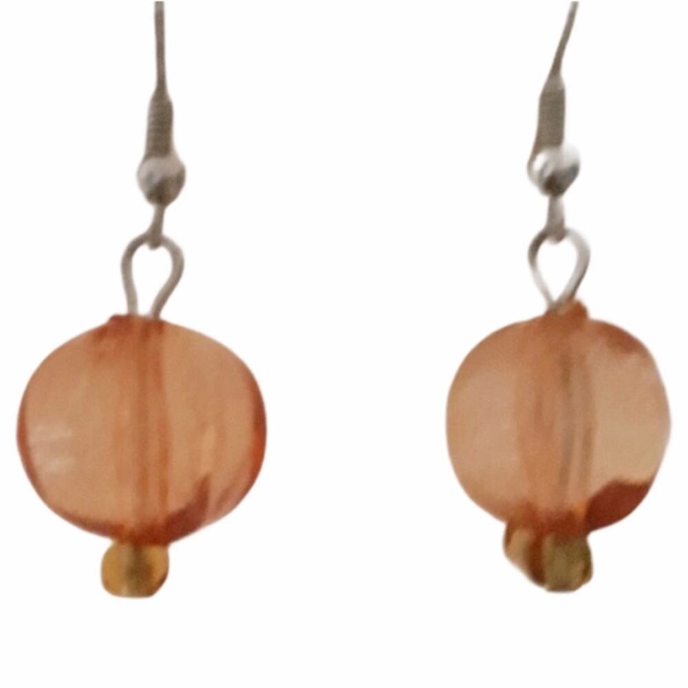 Hand Crafted Amber Bead Drop Earrings - Picture 3 of 4